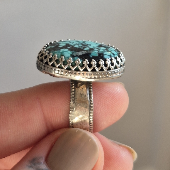 Handmade Jewelry - Handmade Sterling Silver and Kingman Turquoise Ring Size 7